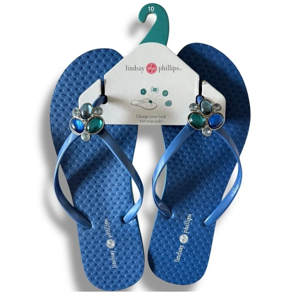 Lindsay Phillips Embellished Flip Flops Kelli Princess Blue Sz 8 sandals
